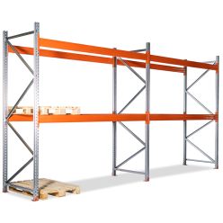Pallställ 2 sektioner. H2500 mm L5660 mm / 3000 kg - Galvaniserad + RAL2004 - Pallställ
