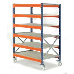 Lagerhylla med hjul. 6 hyllor. H1900 x B1250 x D0800 mm - 